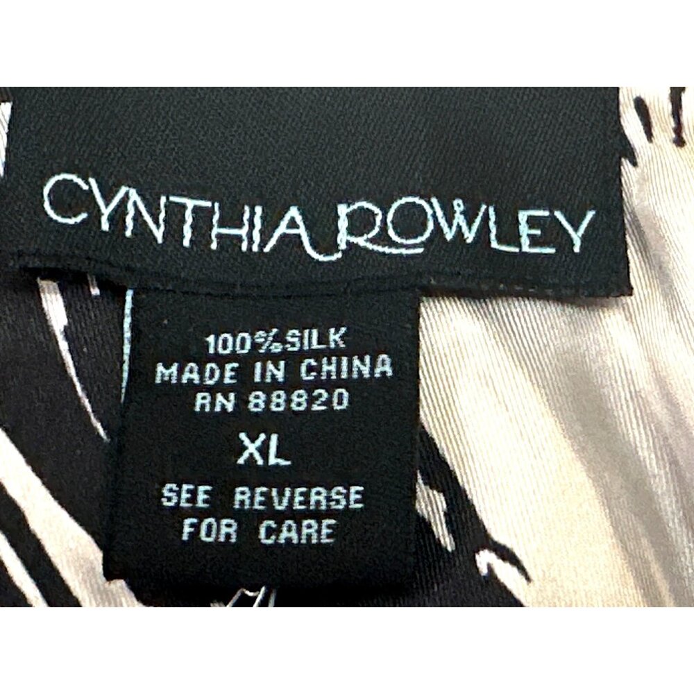 Cynthia Rowley XL Black White Abstract Print Silk Sleeveless Cowl Neck Blouse NW - Picture 7 of 9